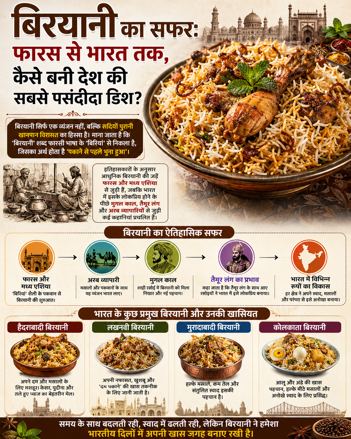 बिरयानी का इतिहास: भारत में कब हुई शुरुआत, कैसे पड़ा नाम और अलग-अलग शहरों की बिरयानी में क्या है खास?