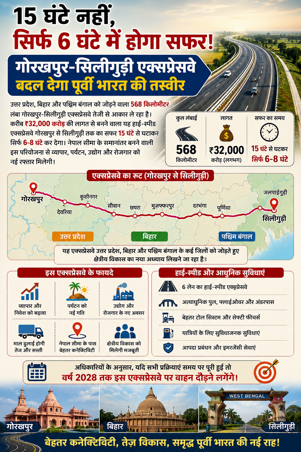 568 KM लंबा गोरखपुर-सिलीगुड़ी एक्सप्रेसवे: यूपी, बिहार और बंगाल को जोड़ेगा, नेपाल पहुंचना होगा आसान