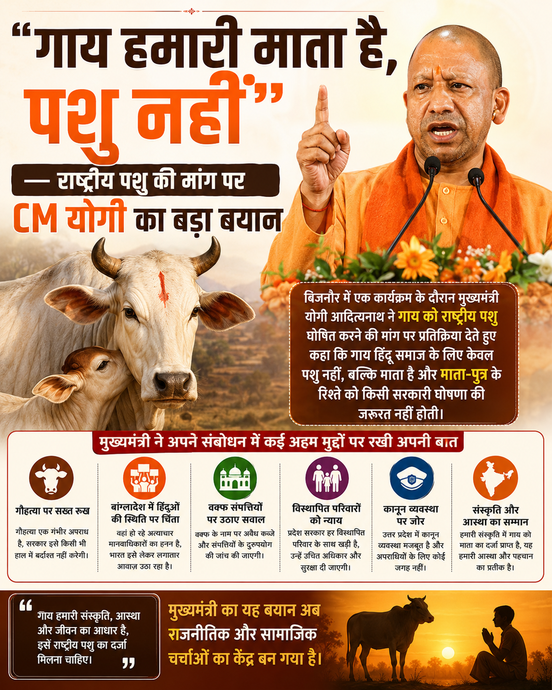 ‘गाय हमारी माता है, पशु नहीं’ : राष्ट्रीय पशु की मांग पर मौलानाओं को लेकर सीएम योगी का बड़ा बयान